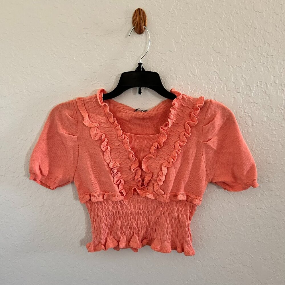 Z&F crop top peach color ruffles SKU 150